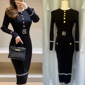 YuooMuoo Europe Fashion Wrap Hips Bandage Knitted Dress Autumn Winter Women Slim Waist Long Bodycon Sweater Dress Party Vestidos