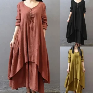 Women Elegant Linen White Dresses Bohemia Layering Vintage Robe Long Sleeve Loose Long Dress Female Autumn Long Maxi Dress